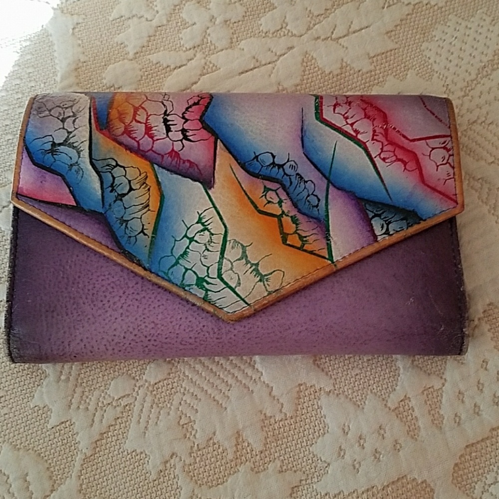 Anuschka Hand Painted Purple Wallet